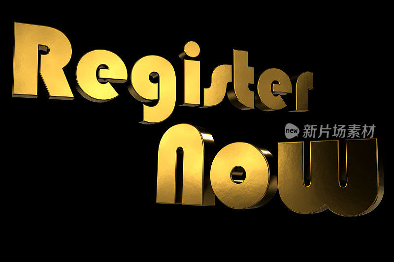 文本-金色Register Now -黑色背景